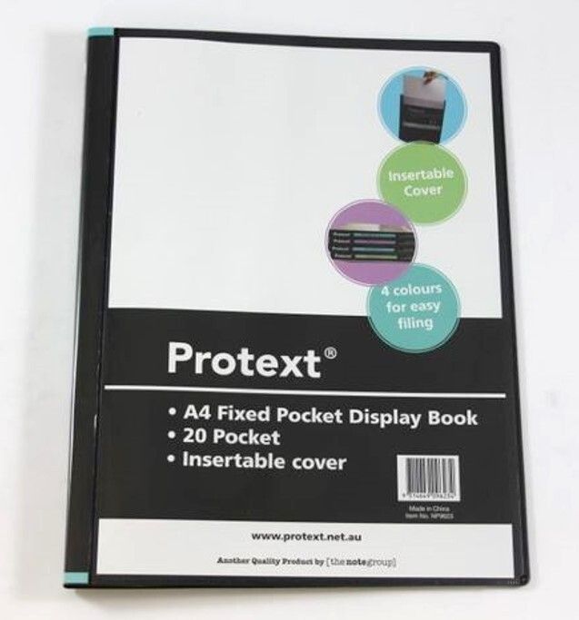 DISPLAY BOOK PROTEXT A4 20P FIXED INSERT COVER/SPINE BLACK DISPLAY BOOK PROTEXT A4 20P FIXED INSERT COVER/SPINE BLACK