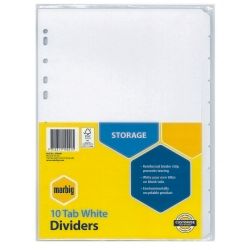 DIVIDERS MARBIG A4 MANILLA 10 TAB REINFORCED STRIP WHITE DIVIDERS MARBIG A4 MANILLA 10 TAB REINFORCED STRIP WHITE