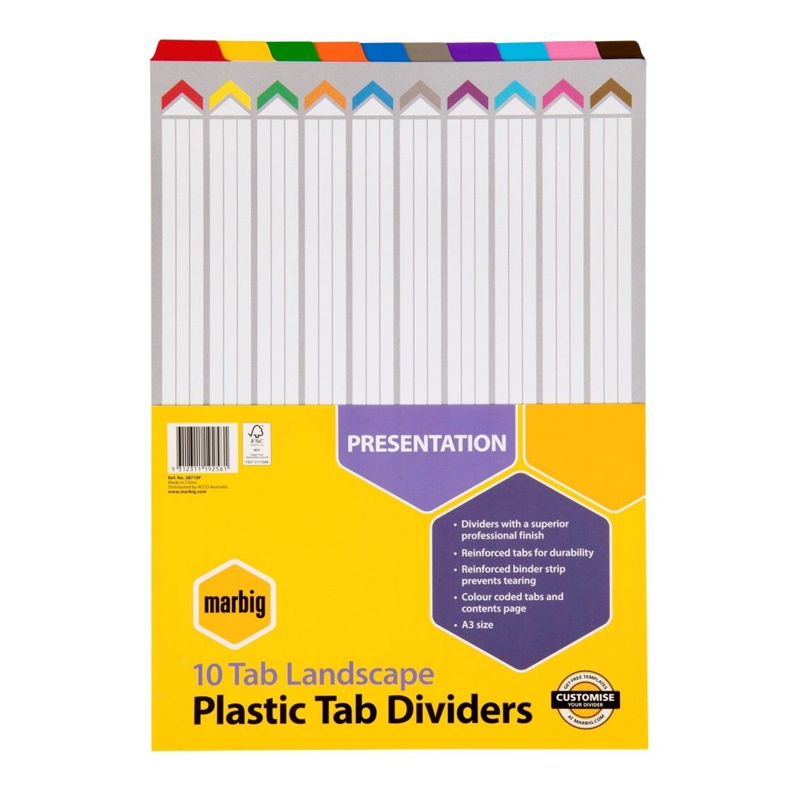 SP- DIVIDERS MARBIG A3 BOARD 10 TAB LANDSCAPE