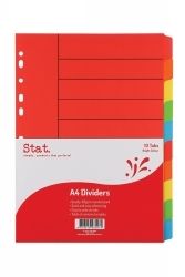 DIVIDERS STAT A4 BRIGHT COLOURS MANILLA 10 TAB