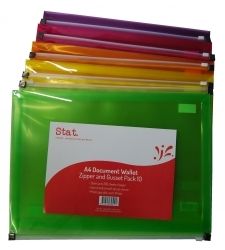 DOCUMENT WALLET STAT A4 PP W/ZIP GUSSET ASST PK10