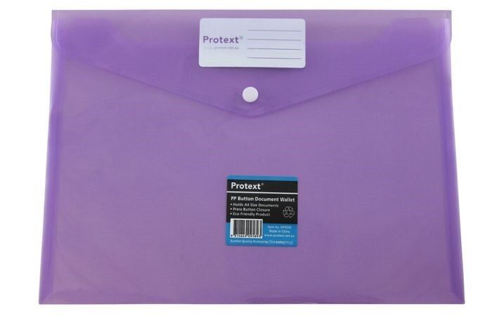 DOCUMENT WALLET PROTEXT A4 PP BUTTON CLOSURE PURPLE DOCUMENT WALLET PROTEXT A4 PP BUTTON CLOSURE PURPLE