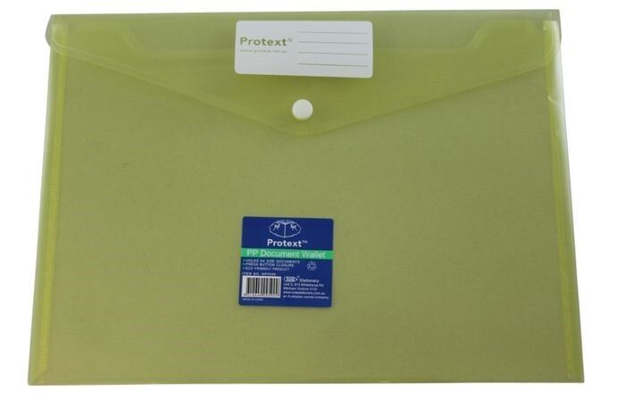 DOCUMENT WALLET PROTEXT A4 PP BUTTON CLOSURE YELLOW DOCUMENT WALLET PROTEXT A4 PP BUTTON CLOSURE YELLOW