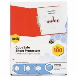 SHEET PROTECTORS MARBIG A4 COPYSAFE LIGHT WEIGHT BX100 SHEET PROTECTORS MARBIG A4 COPYSAFE LIGHT WEIGHT BX100