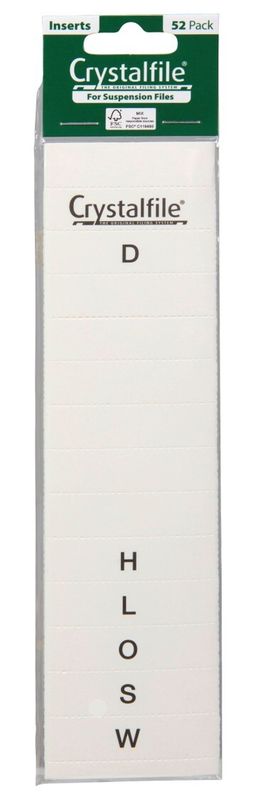 INDEX TAB INSERTS CRYSTALFILE A-Z SQUARE EDGE WHITE PK52