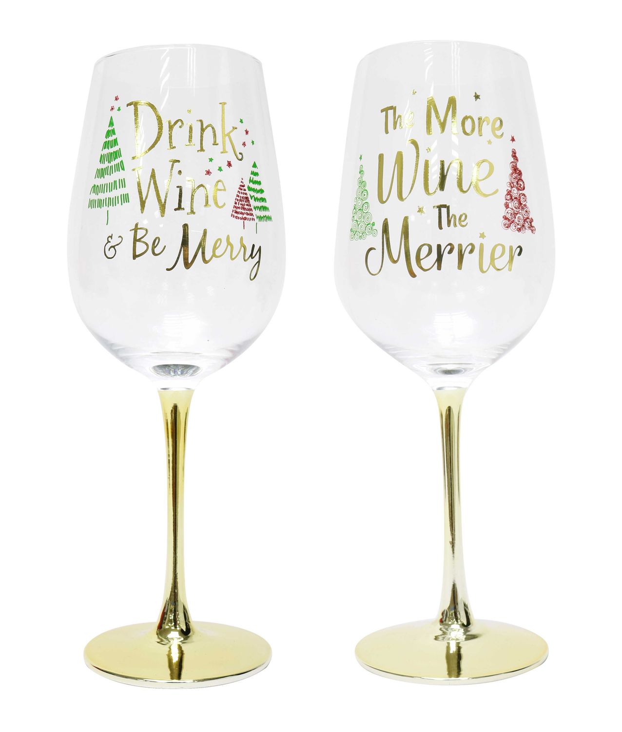 GLASSES XMAS WINE GOLD STEM ASST
