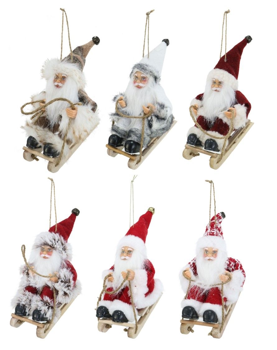 DECO WOODEN XMAS 13CM SANTA IN SLEIGH ASST