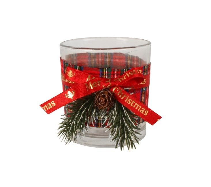 TEALIGHT HOLDER XMAS 7X8CM TARTAN