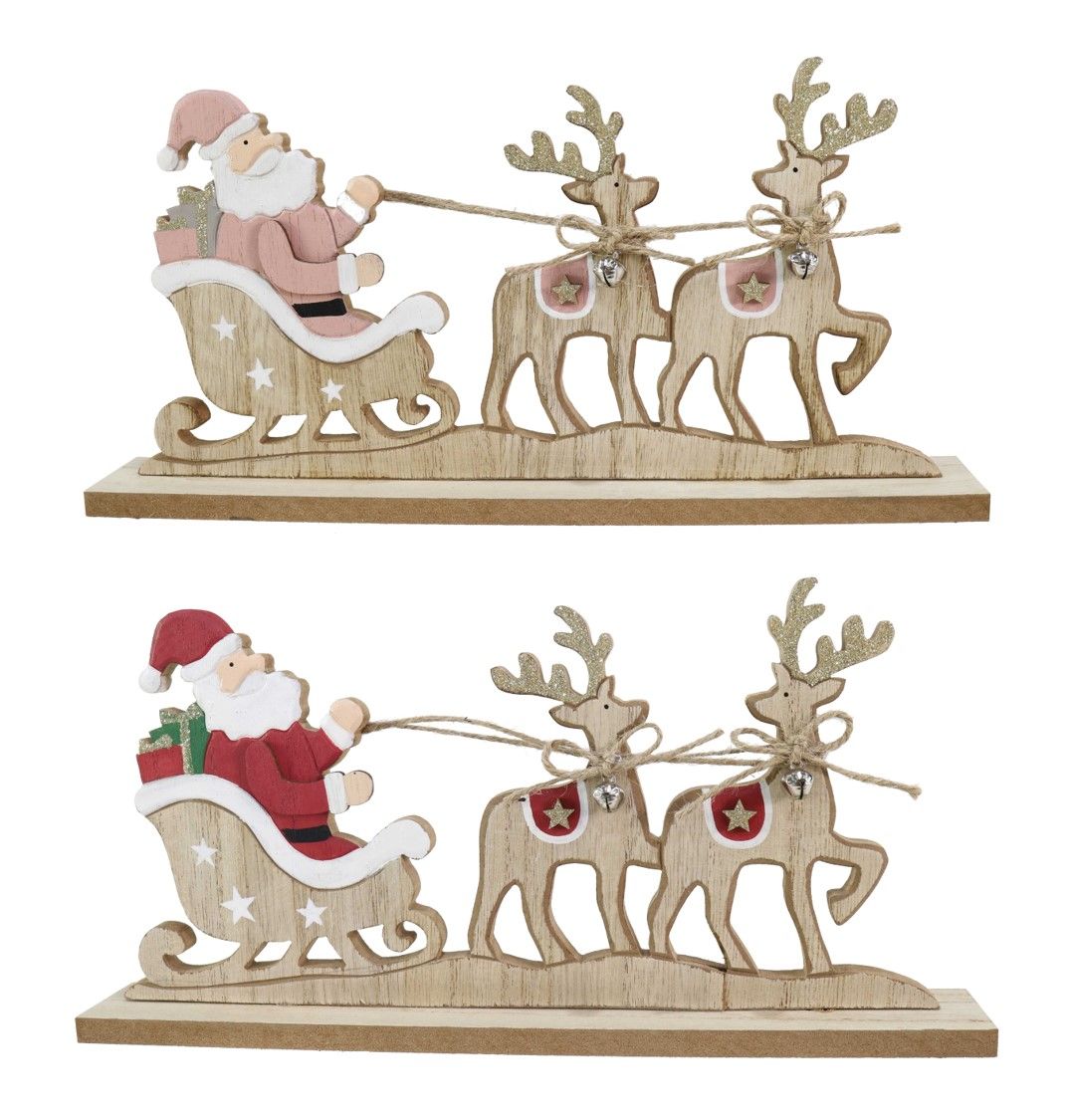 DECO TABLE XMAS 30CM SIGN SANTA SLEIGH 2 ASST