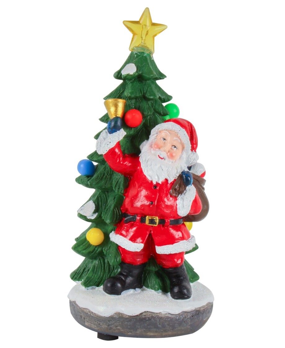 XMAS LIGHT UP 11X11X23CM MUSICAL SANTA WITH TREE