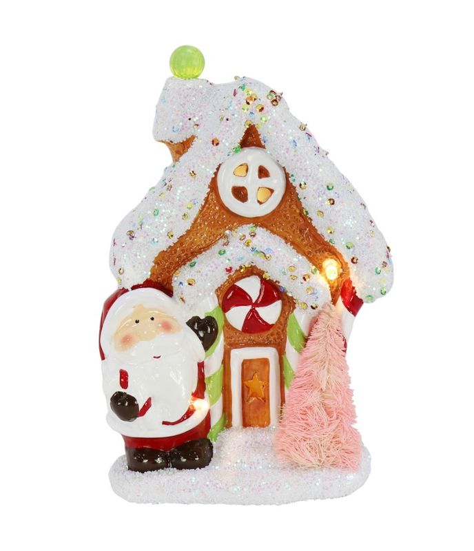 XMAS DECO SANTA AND 19CM GINGERBREAD HOUSE