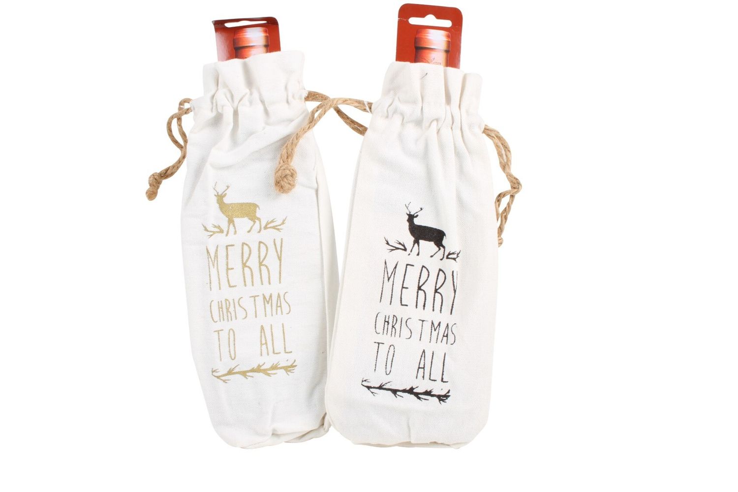 GIFT BAG XMAS 31X12CM CANVAS BOTTLE 2 ASST