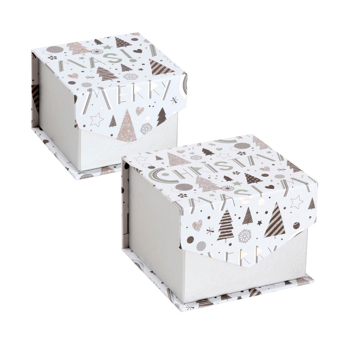 GIFT BOX XMAS 110 & 80MM SET OF 2 LIFT UP LID WITH SILVER FOIL & BOW GIFT BOX XMAS 110 & 80MM SET OF 2 LIFT UP LID WITH SILVER FOIL & BOW