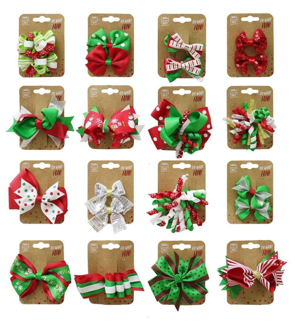 HAIR CLIP XMAS W/RIBBON MEGA MIX