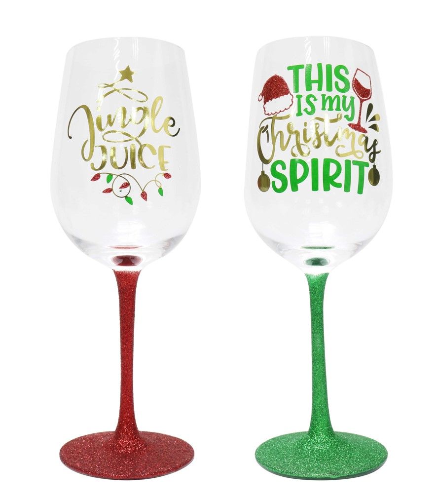 GLASSES XMAS WINE GLITTER FOIL ASST