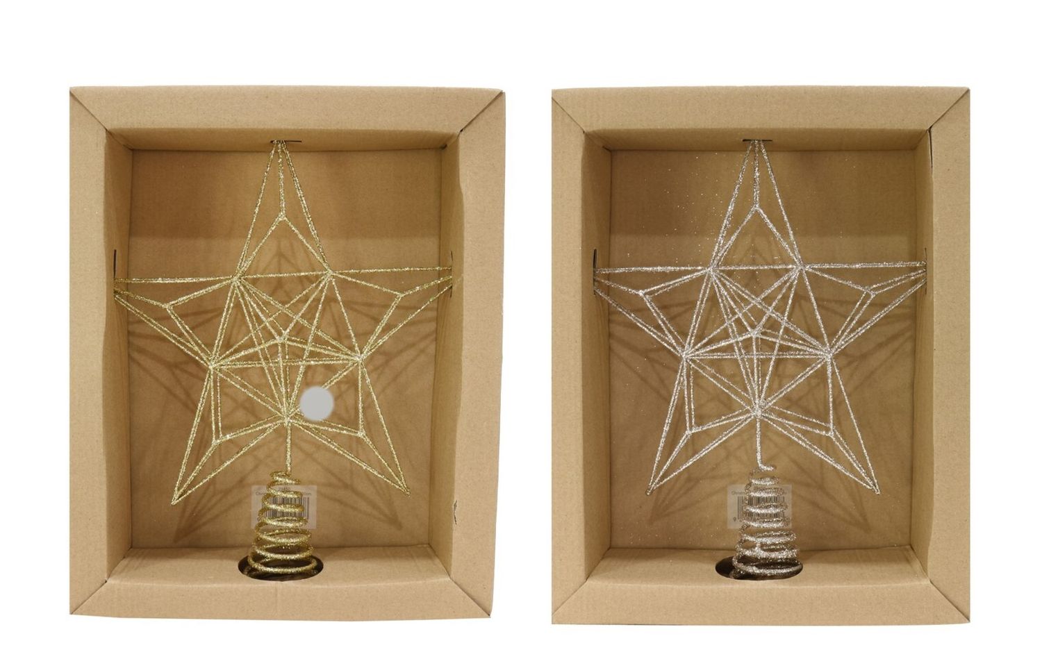 XMAS TREE STAR 30CM GLITTER WIRE 2 ASST