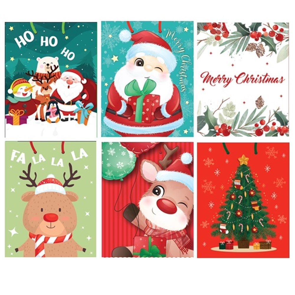 GIFT BAG XMAS 180X229X98MM MEDIUM 6 ASST