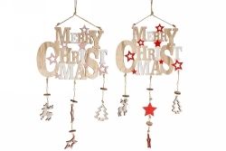 XMAS DECO WOODEN HANGING PLAQUE 600X260MM 2 ASST