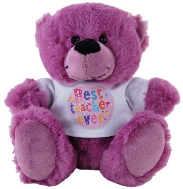 SOFT TOY ELKA 18CM BEAR BEST TEACHER EVER SHIRT MAUVE SOFT TOY ELKA 18CM BEAR BEST TEACHER EVER SHIRT MAUVE