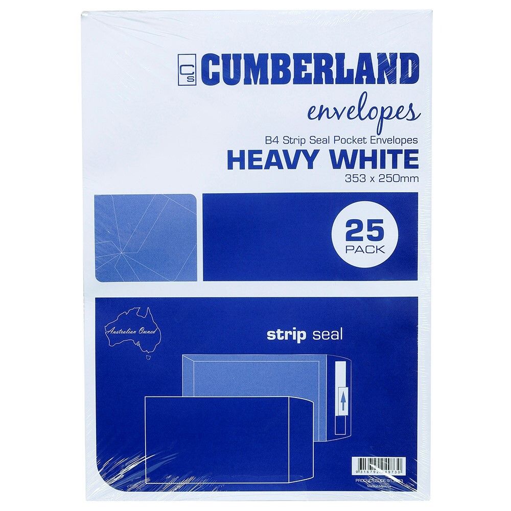 ENVELOPE B4 Strip Seal Heavy White Pocket Pack 353x250mm RETAIL ENVELOPE B4 Strip Seal Heavy White Pocket Pack 353x250mm RETAIL
