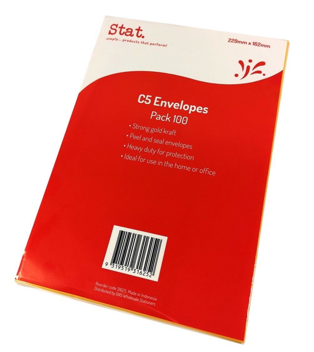 ENVELOPE STAT C5 KRAFT PEEL/SEAL PK100