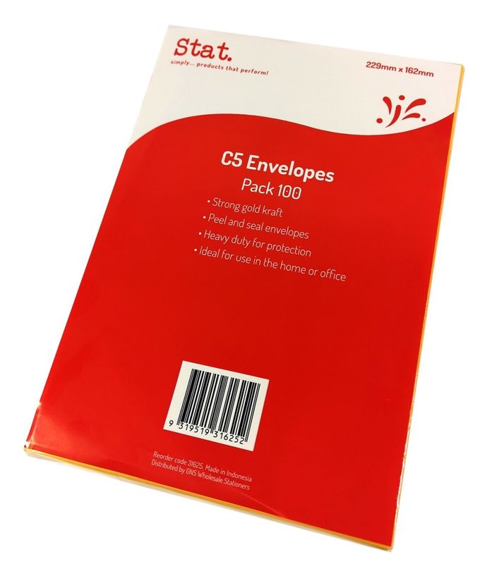 ENVELOPE STAT C5 KRAFT PEEL/SEAL PK100
