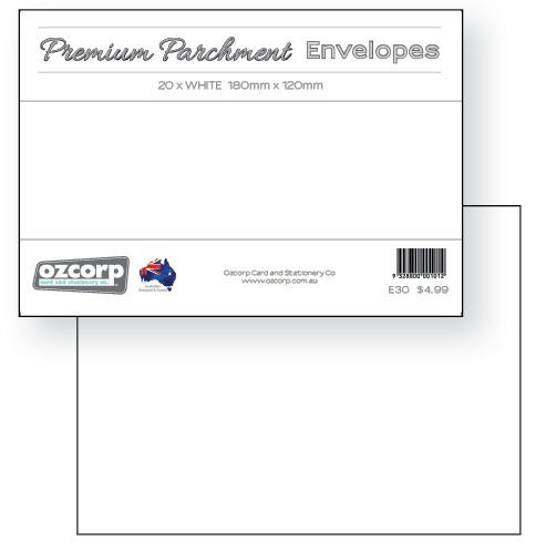 SP- ENVELOPE OZCORP C6 18X12CM PREMIUM PARCHMENT WHITE PK20 SP- ENVELOPE OZCORP C6 18X12CM PREMIUM PARCHMENT WHITE PK20