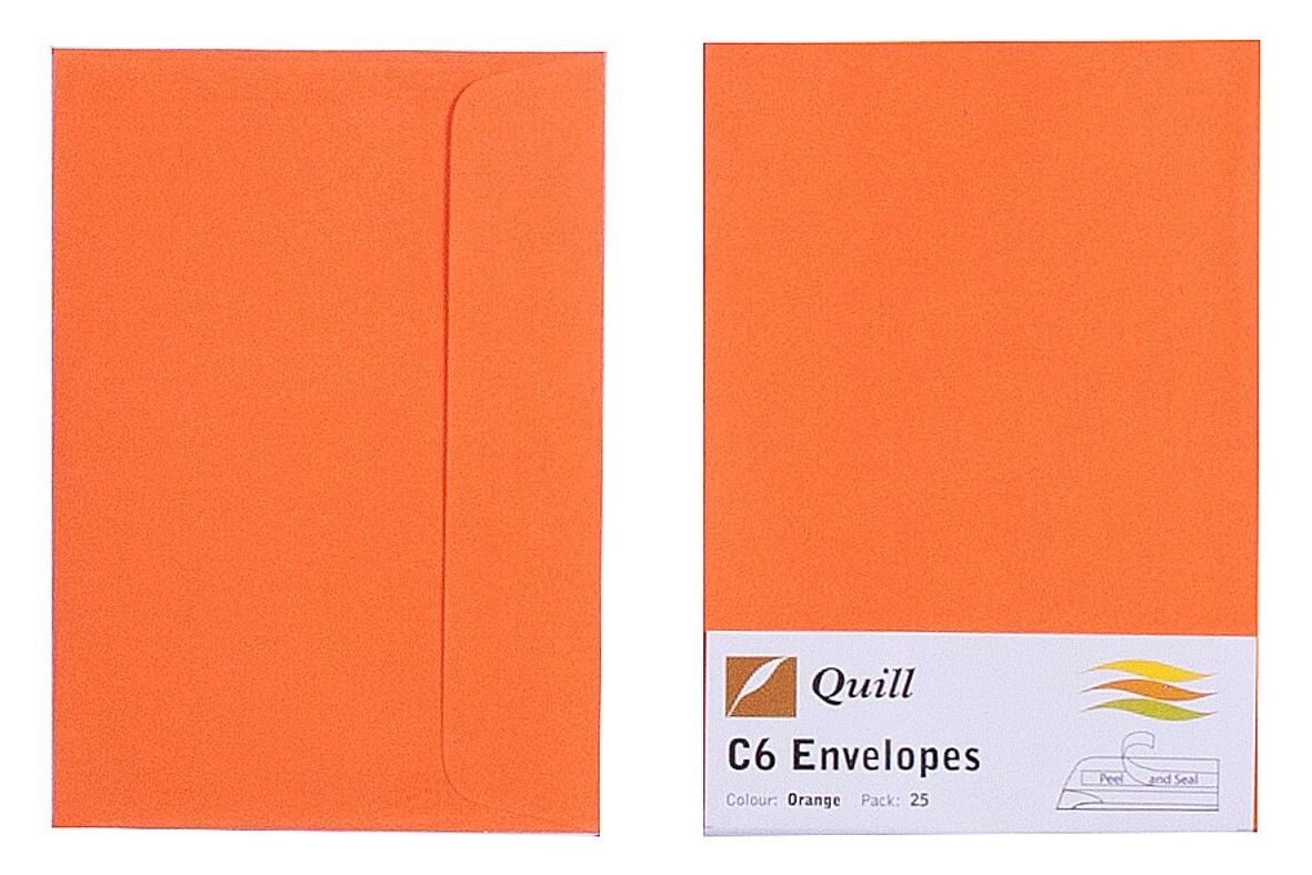 ENVELOPE QUILL C6 80GSM ORANGE PK25