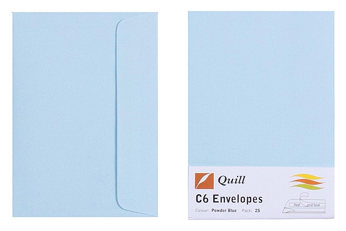 ENVELOPE QUILL C6 80GSM POWDER BLUE PK25