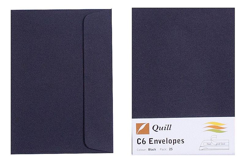 ENVELOPE QUILL C6 80GSM BLACK PK25