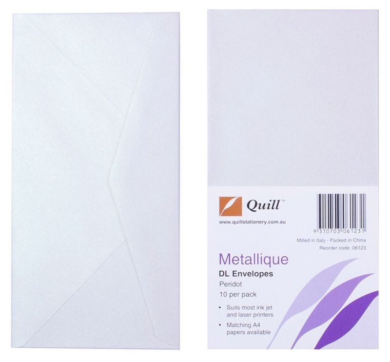 ENVELOPES QUILL DL METALLIQUE PERIDOT PK10