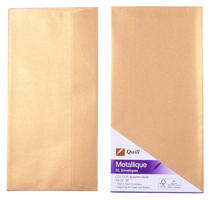 ENVELOPES QUILL DL METALLIQUE GOLD PK10