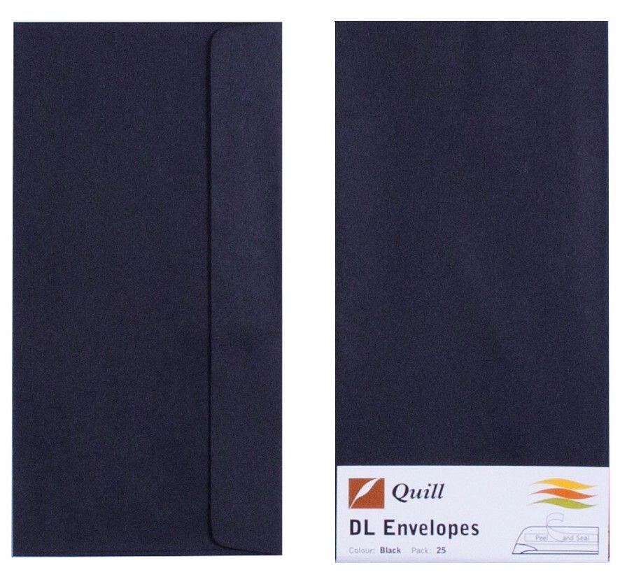 ENVELOPE QUILL DL 80GSM BLACK PK25