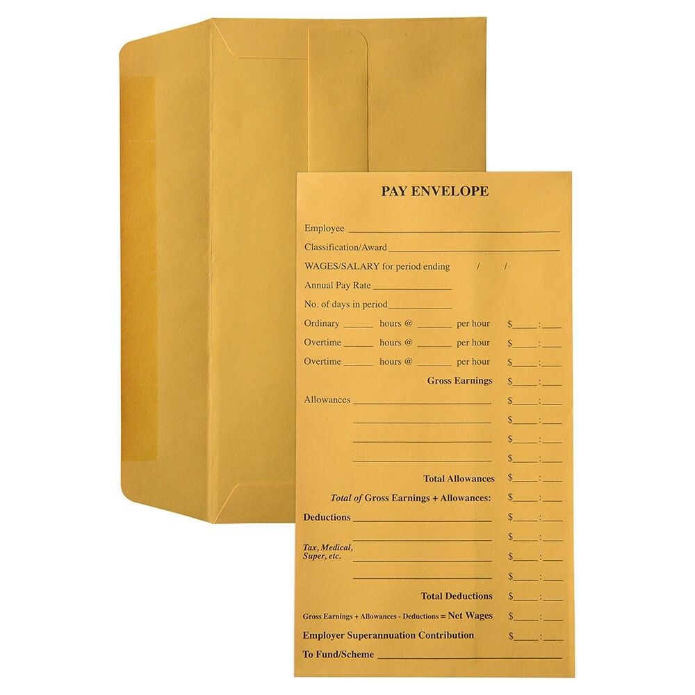 PAY ENVELOPES C/LAND 90X165MM 85GSM PRINTED GOLD PK100 PAY ENVELOPES C/LAND 90X165MM 85GSM PRINTED GOLD PK100