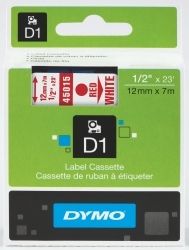 LABEL TAPE DYMO D1 12MMX7M RED ON WHITE