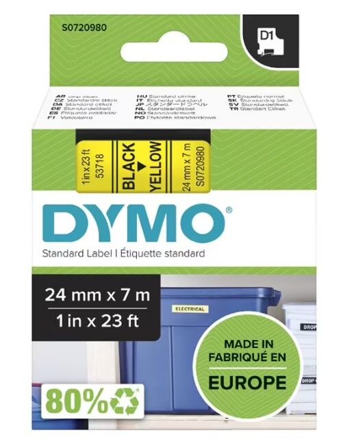 LABEL TAPE DYMO D1 24MMX7M BLACK ON YELLOW