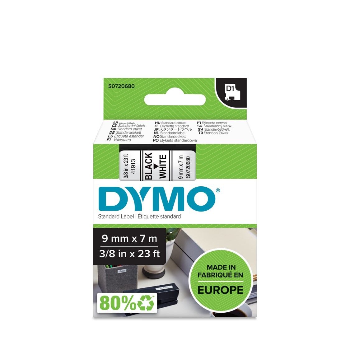 LABEL TAPE DYMO D1 9MMX7M BLACK ON WHITE