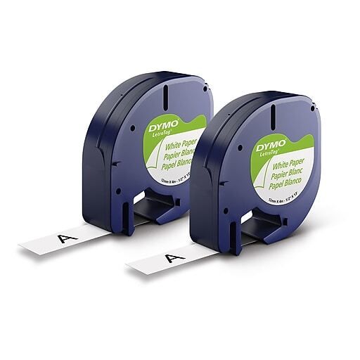 LABEL TAPE DYMO LETRA-TAG PAPER 12MM WHITE PK2
