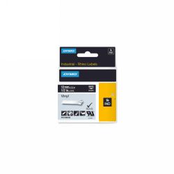LABEL TAPE DYMO 12MMX5.5M RHINO PRO PERMANENT VINYL WHITE ON BLACK