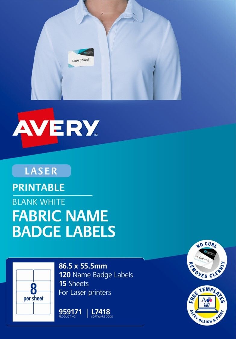 LABEL AVERY LASER L7418 ACETATE SILK NAME 8 UP PK15 LABEL AVERY LASER L7418 ACETATE SILK NAME 8 UP PK15