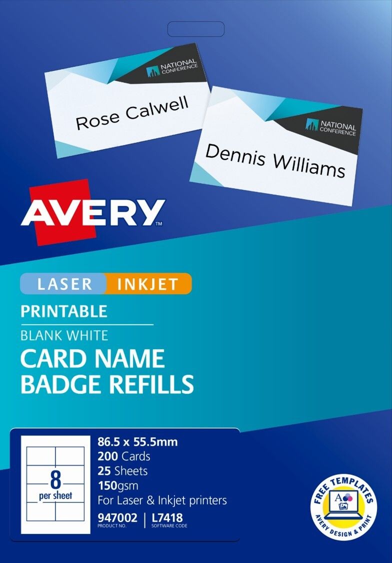 LABEL AVERY LASER L7418 NAME BADGE KIT REFILL 8UP PK25 LABEL AVERY LASER L7418 NAME BADGE KIT REFILL 8UP PK25