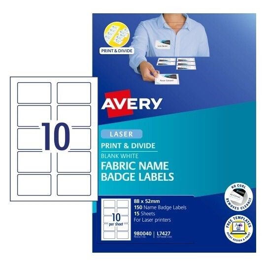 LABEL AVERY EVENTS & BRANDING L7427 FABRIC NAME BADGE 10 UP 88X52MM PK15