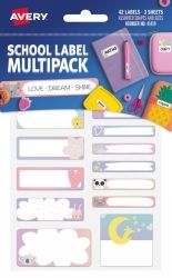 LABELS NAME AVERY SCHOOL MULTIPACK LOVE DREAM SHINE 3 SHEETS 42PK