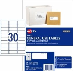 LABEL AVERY COPIER/LASER L7158GU 64X26.7 30UP BX100 LABEL AVERY COPIER/LASER L7158GU 64X26.7 30UP BX100