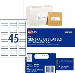 LABEL AVERY COPIER/LASER L7156GU 58X17.8 45UP PK100 LABEL AVERY COPIER/LASER L7156GU 58X17.8 45UP PK100