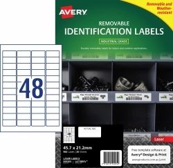 SP- LABEL AVERY LASER L4778REV H/DUTY 45.7X21.2MM REMOVABLE 48UP PK20 SP- LABEL AVERY LASER L4778REV H/DUTY 45.7X21.2MM REMOVABLE 48UP PK20