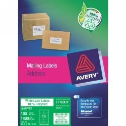 LABEL ENVIRO AVERY 99.1X38.1MM 100% RECYCLED 14/SHEET BOX 100 WHITE LABEL ENVIRO AVERY 99.1X38.1MM 100% RECYCLED 14/SHEET BOX 100 WHITE
