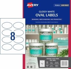 LABELS AVERY L7127 84.7X50.8MM GLOSSY OVAL 8UP WHITE PK10 LABELS AVERY L7127 84.7X50.8MM GLOSSY OVAL 8UP WHITE PK10