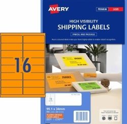 LABEL AVERY L7162FO SHIPPING HI VIS FLUORO ORANGE 16UP 25 SHTS