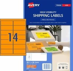 LABEL AVERY L7163FO SHIPPING HI VIS FLUORO ORANGE 14UP 25 SHTS LABEL AVERY L7163FO SHIPPING HI VIS FLUORO ORANGE 14UP 25 SHTS